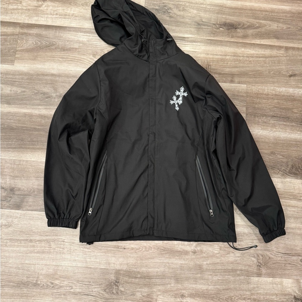 Black Hooded Jacket with White Logo